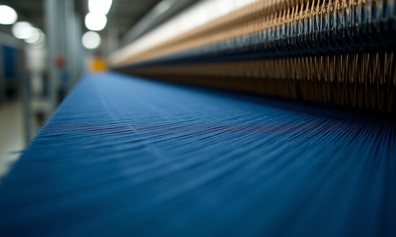 Close-up of a high-tech loom in a modern textile factory